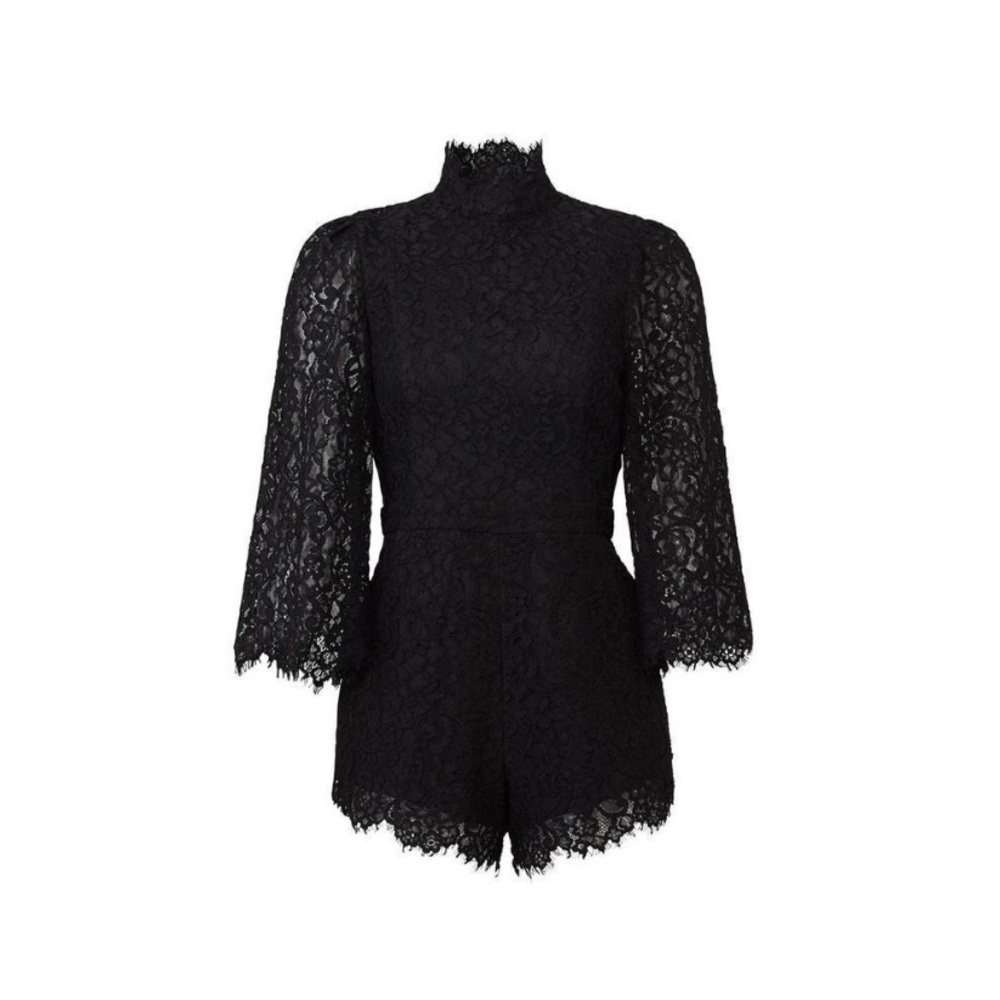 Fame and Partners Black Lace Open Back Romper